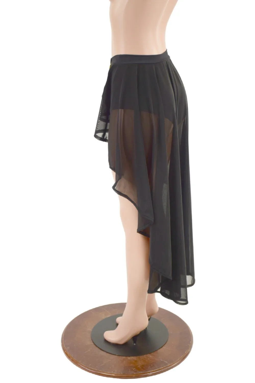 High Waist Siren Shorts with Attached Hi Lo Mesh Overskirt