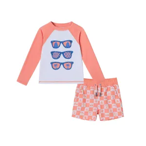 Kids (2-8) Rashguard & Swim Trunk Set | Sunglasses & Beach Vibes