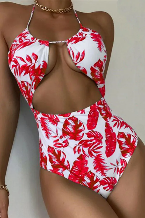 Leaf Print Stylish One Piece Swimwear