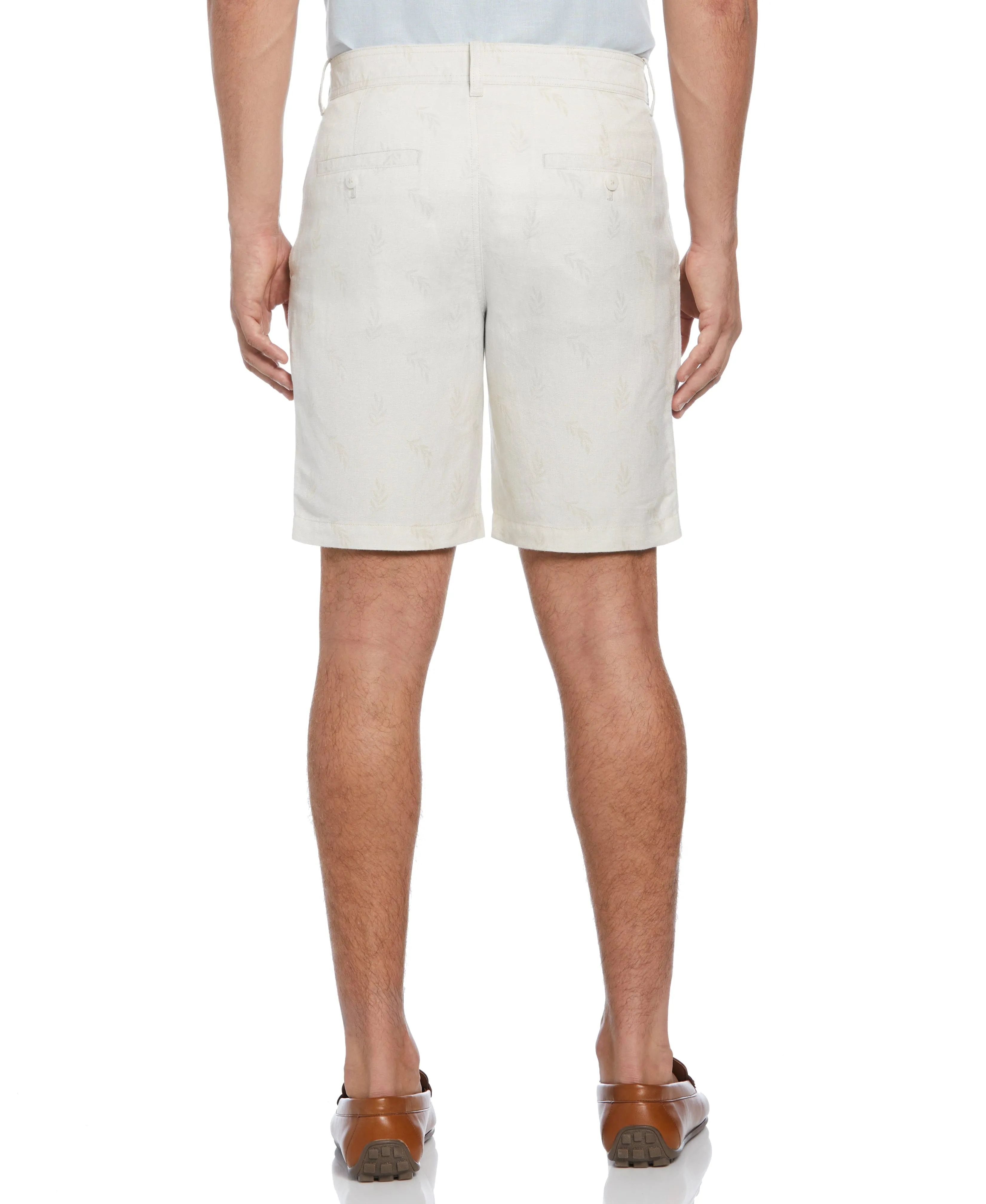Linen Blend Tropical Leaf Print Short