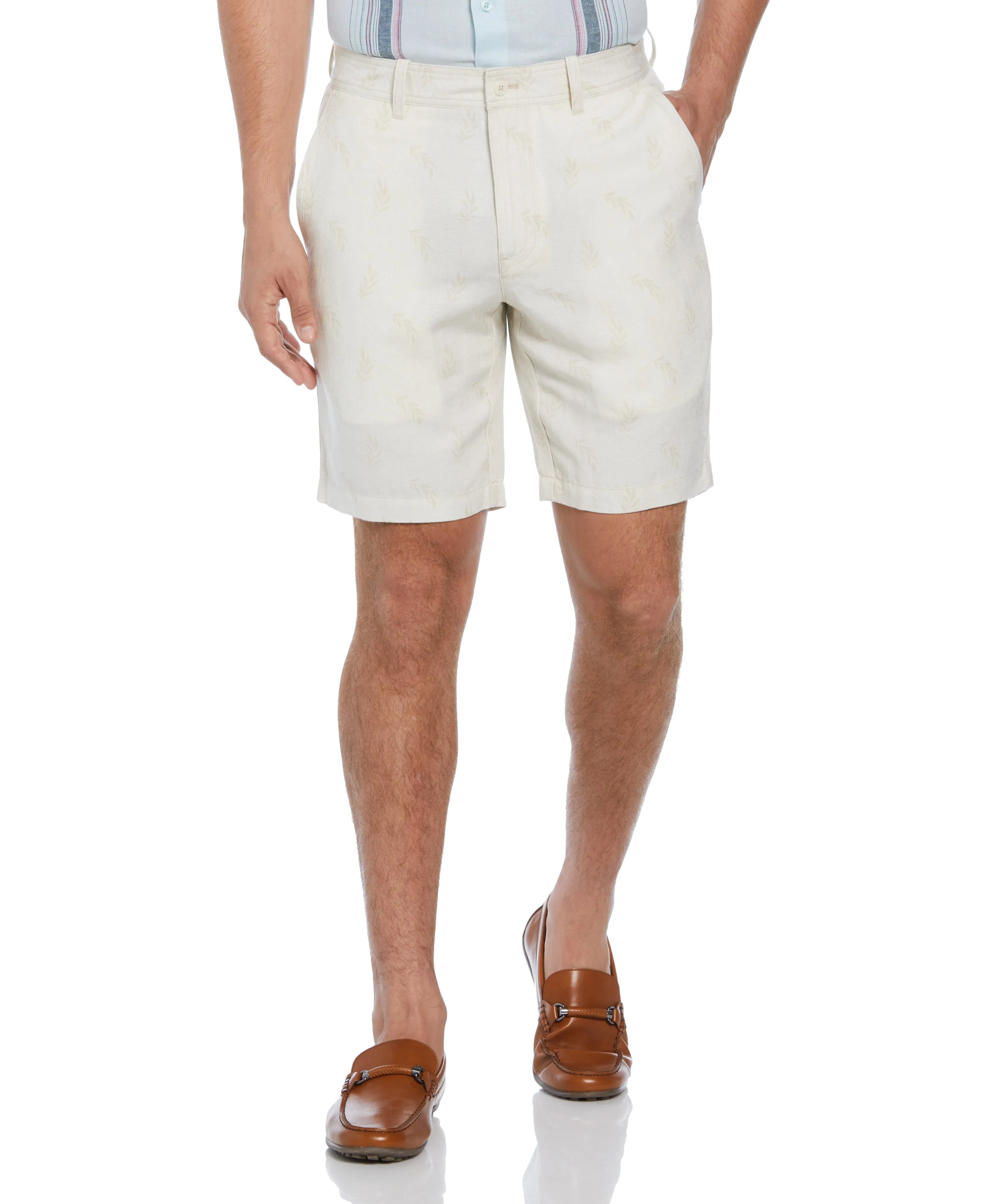Linen Blend Tropical Leaf Print Short
