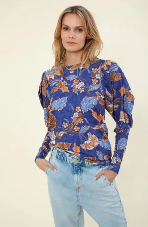 Long Sleeve Print Top in Blue