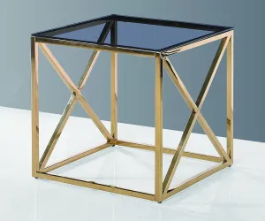 Luxurious Gold Smoky Glass End Table- Model Velma