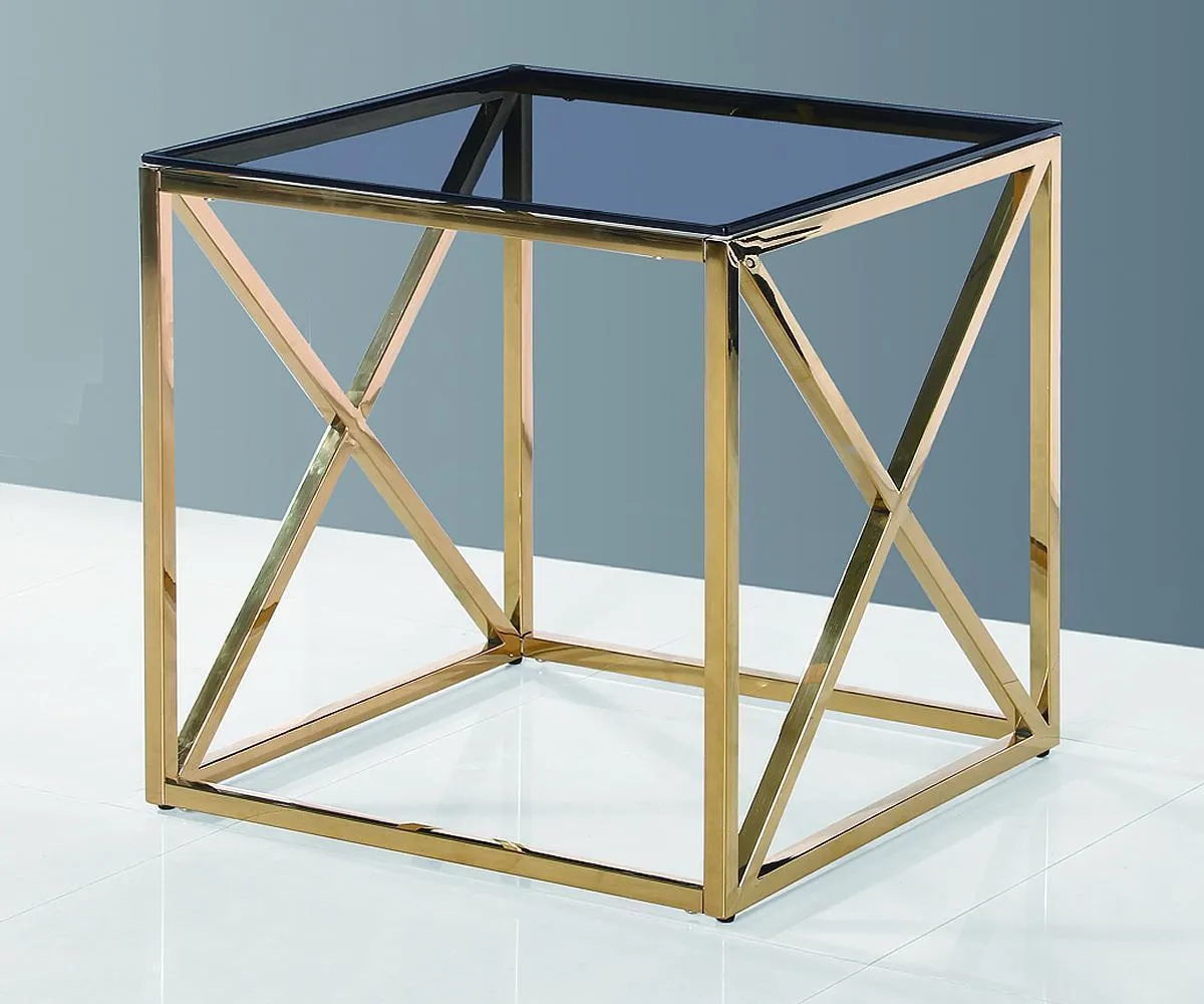 Luxurious Gold Smoky Glass End Table- Model Velma