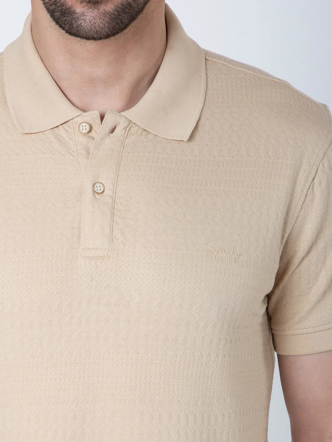 Men Polo Jacquard Beige T-Shirt