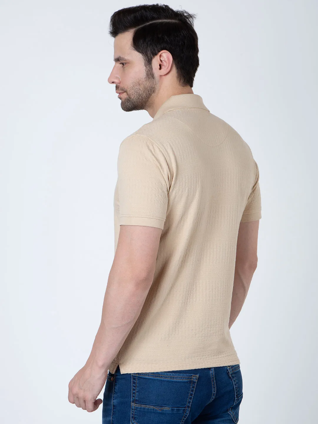 Men Polo Jacquard Beige T-Shirt