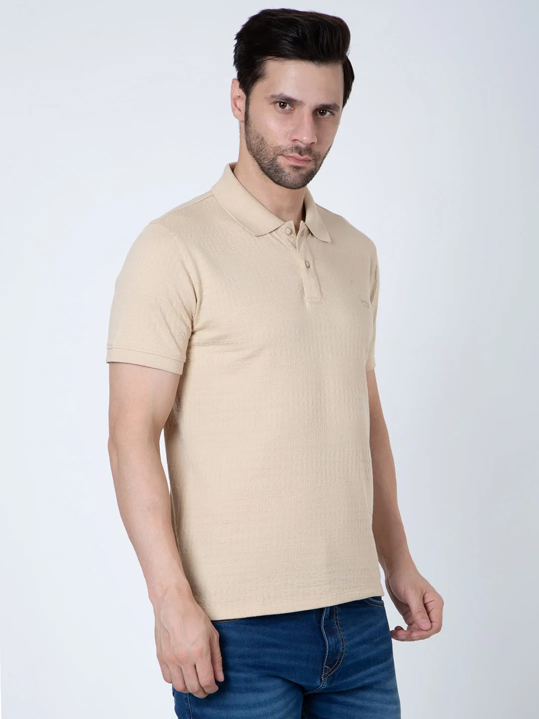 Men Polo Jacquard Beige T-Shirt
