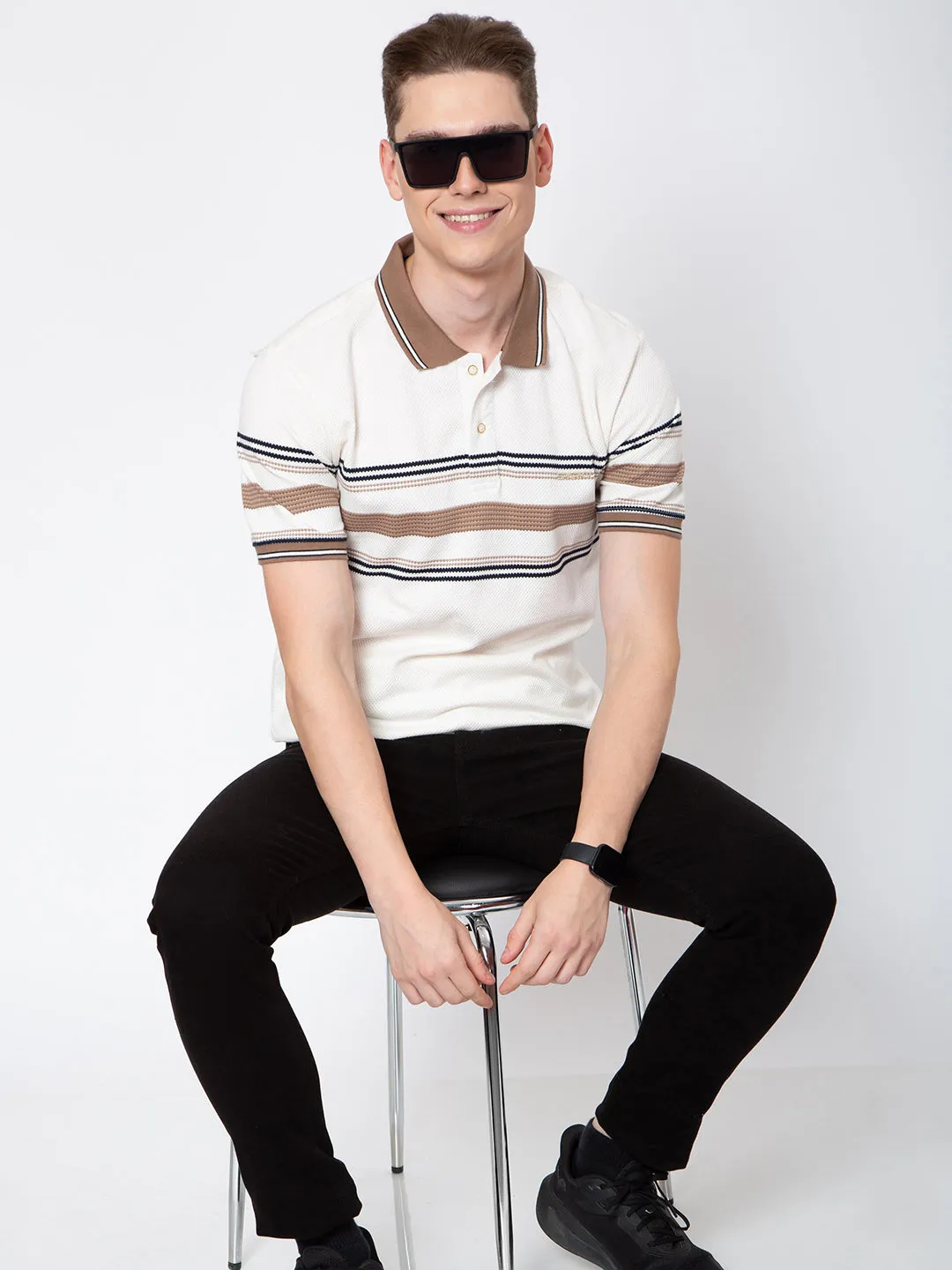 Men Polo Neck Waffle Knit Tshirt