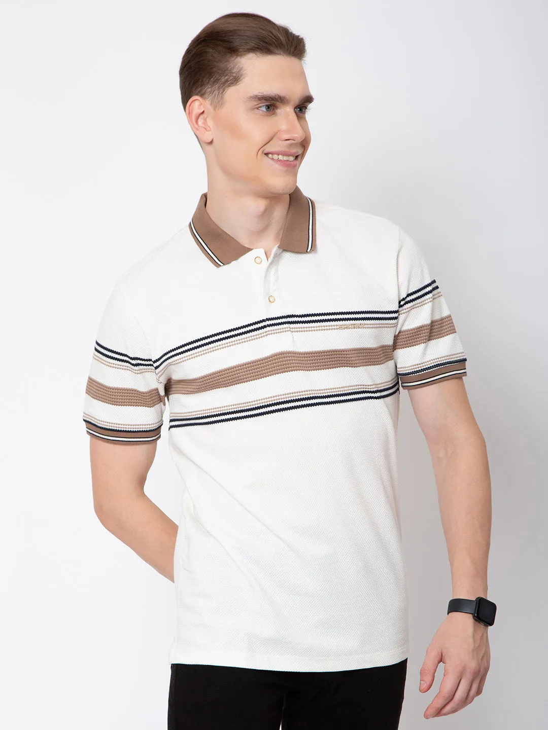 Men Polo Neck Waffle Knit Tshirt