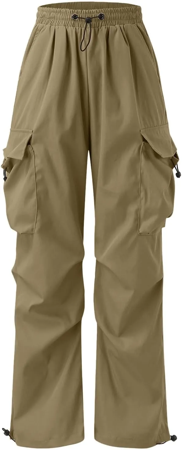 Men's Baggy Cargo Pants Drawstring Casual Y2K Parachute Pants Loose Fit Harem Joggers with Pockets