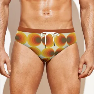 Men's Swim Briefs, Groovy 70s Men's Swimwear, Geometric Brown Orange Speedo, 70s Print Swim Brief