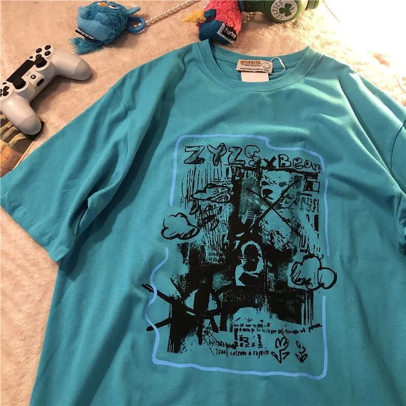 Men's trendy retro pattern casual loose T-shirt