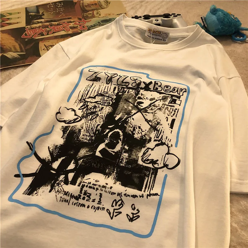 Men's trendy retro pattern casual loose T-shirt