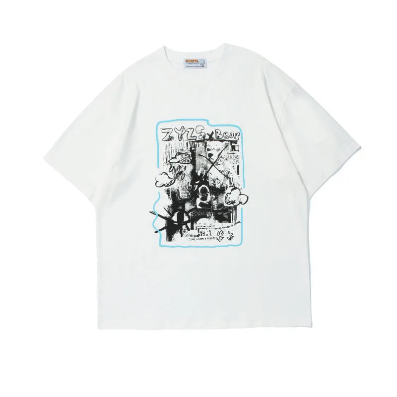 Men's trendy retro pattern casual loose T-shirt