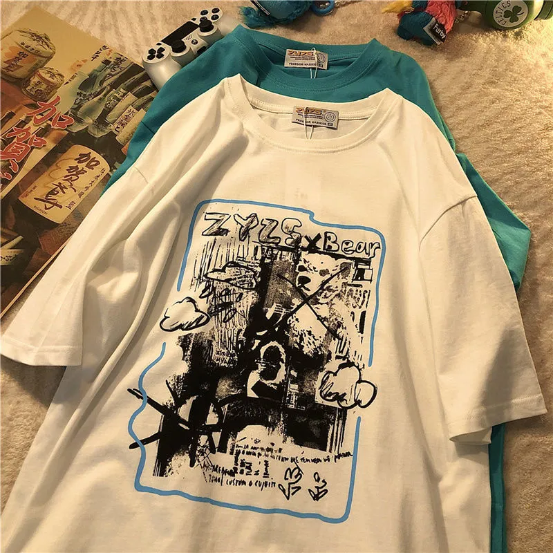 Men's trendy retro pattern casual loose T-shirt