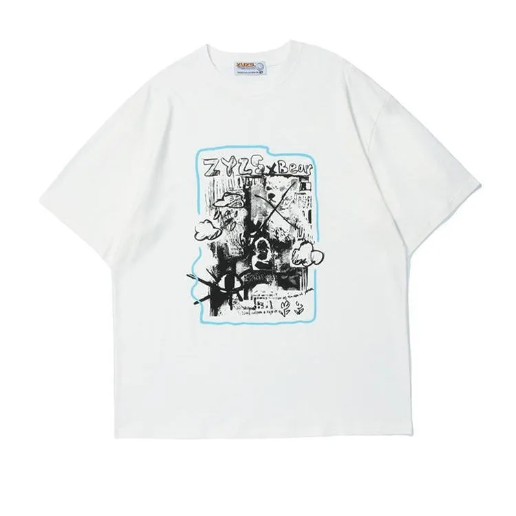 Men's trendy retro pattern casual loose T-shirt