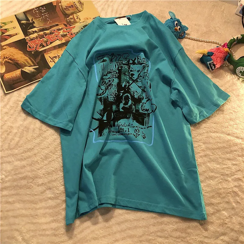 Men's trendy retro pattern casual loose T-shirt
