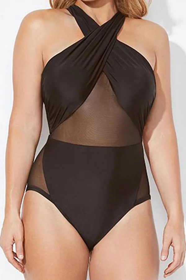 Mesh Patchwork Stylish See-Through One Piece Swimwear