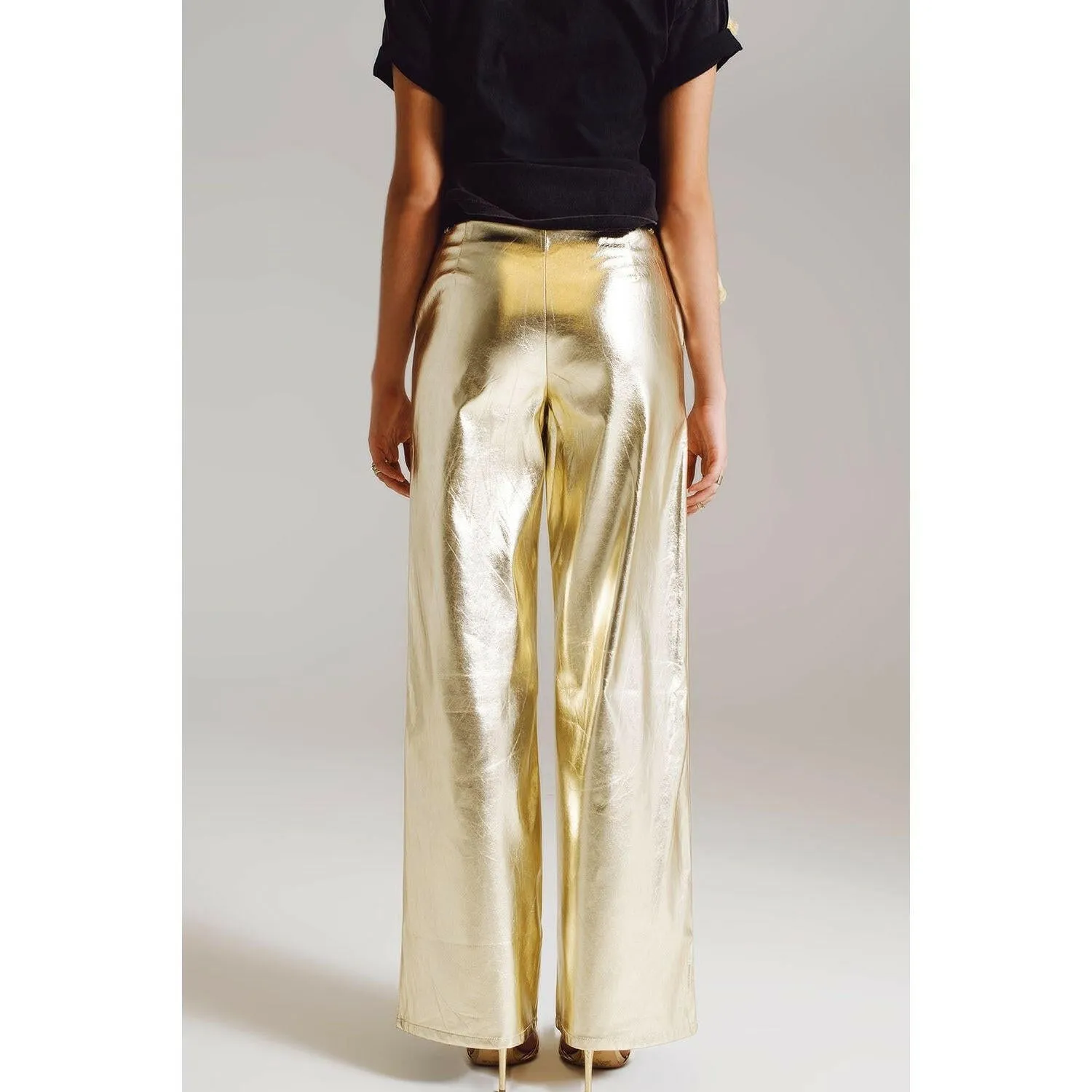 Metallic Straight Leg Pants in Gold