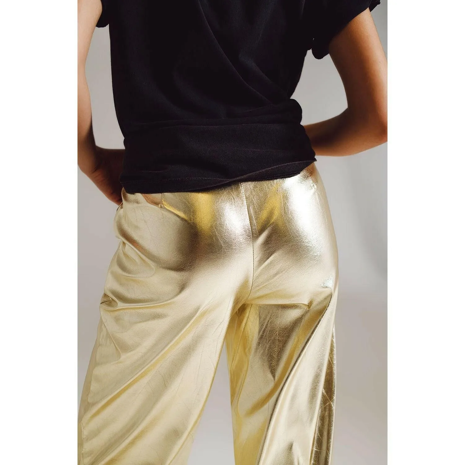 Metallic Straight Leg Pants in Gold