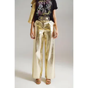 Metallic Straight Leg Pants in Gold