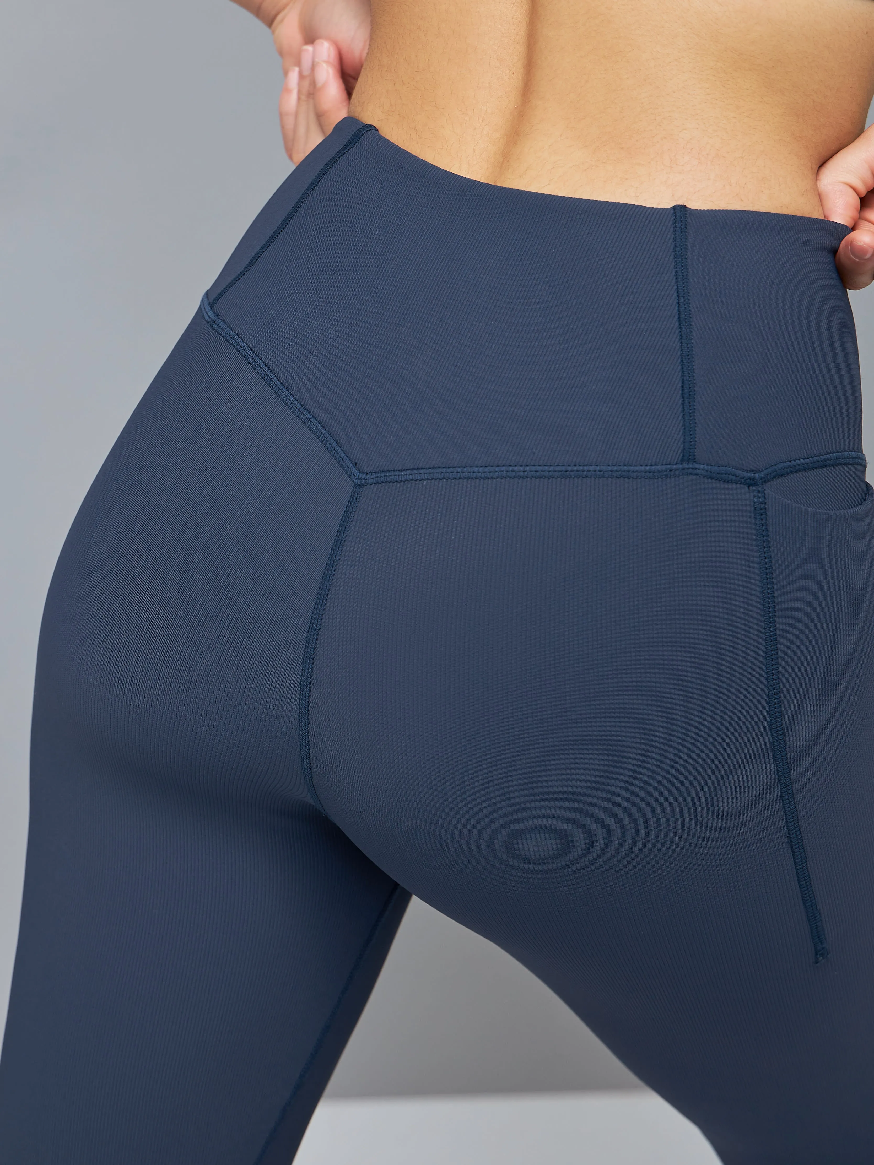 Navy High Waist Straight Pants with Pocket for Women
