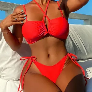 New European and American Solid Color Bikini Triangle Beach Swimwear