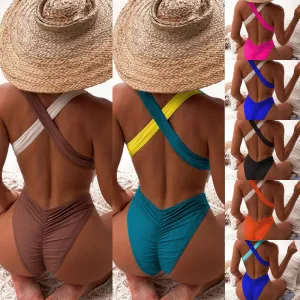 New Style Spliced Cross Bikini Women's One-piece Swimwear