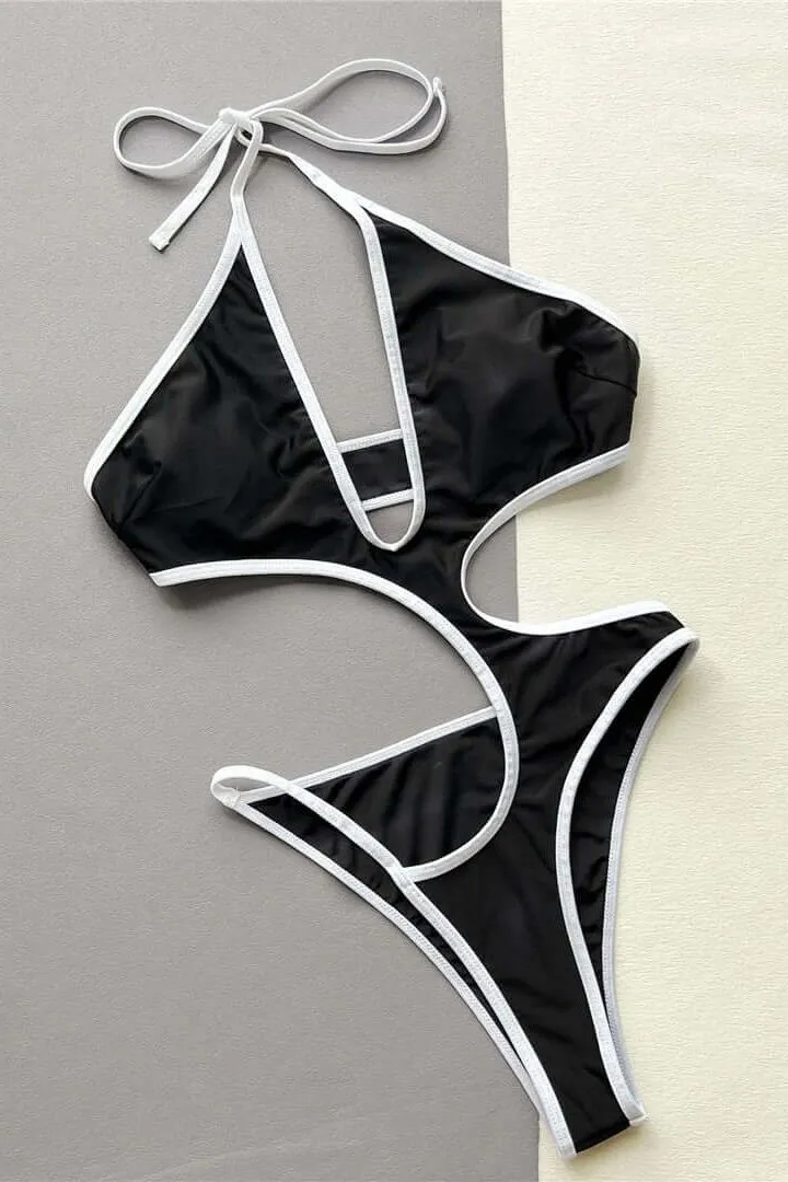 one-piece black halter neck swimsuit