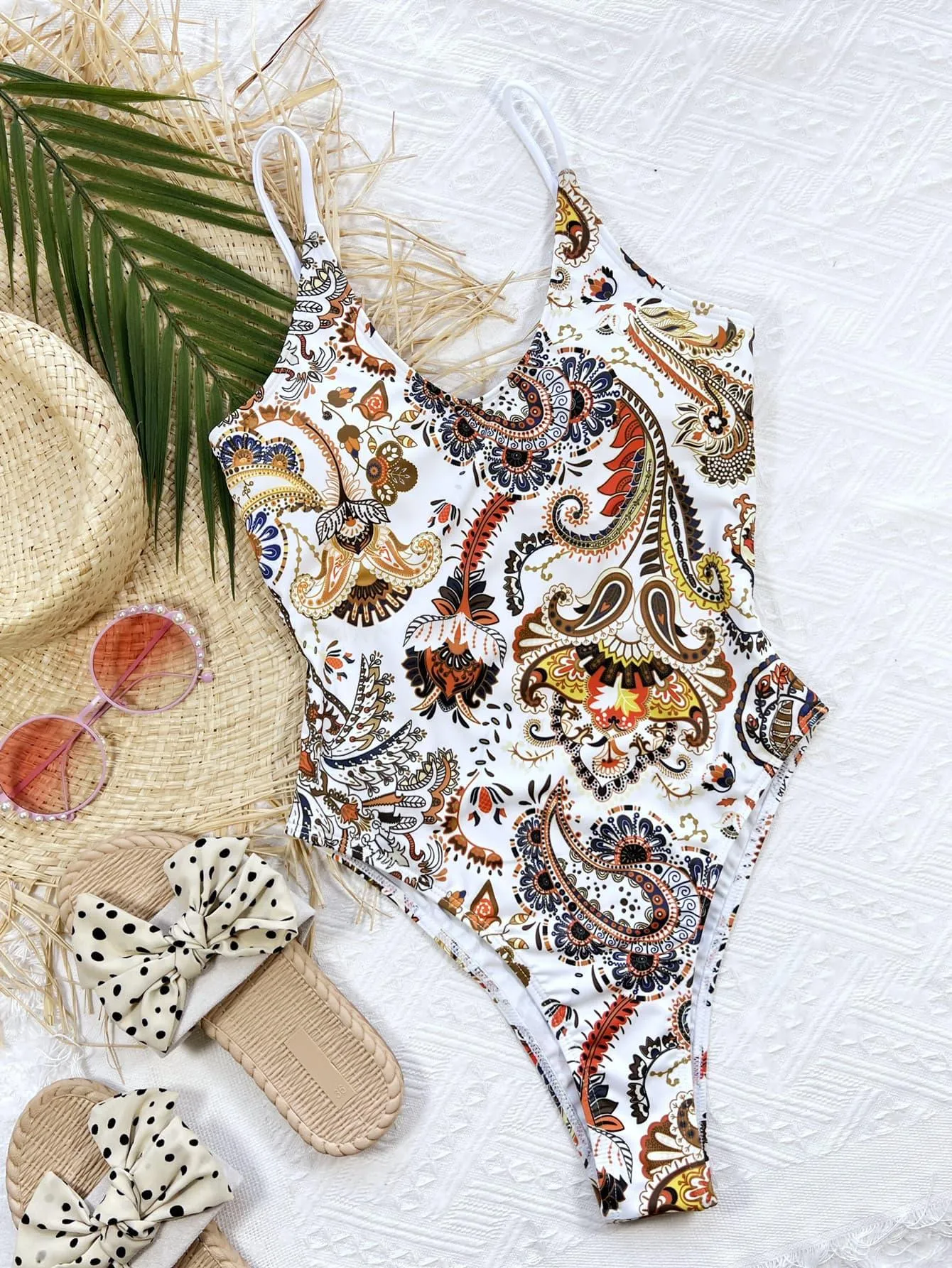 Paisley Print Tie Back Scoop Neck One Piece Swimsuit