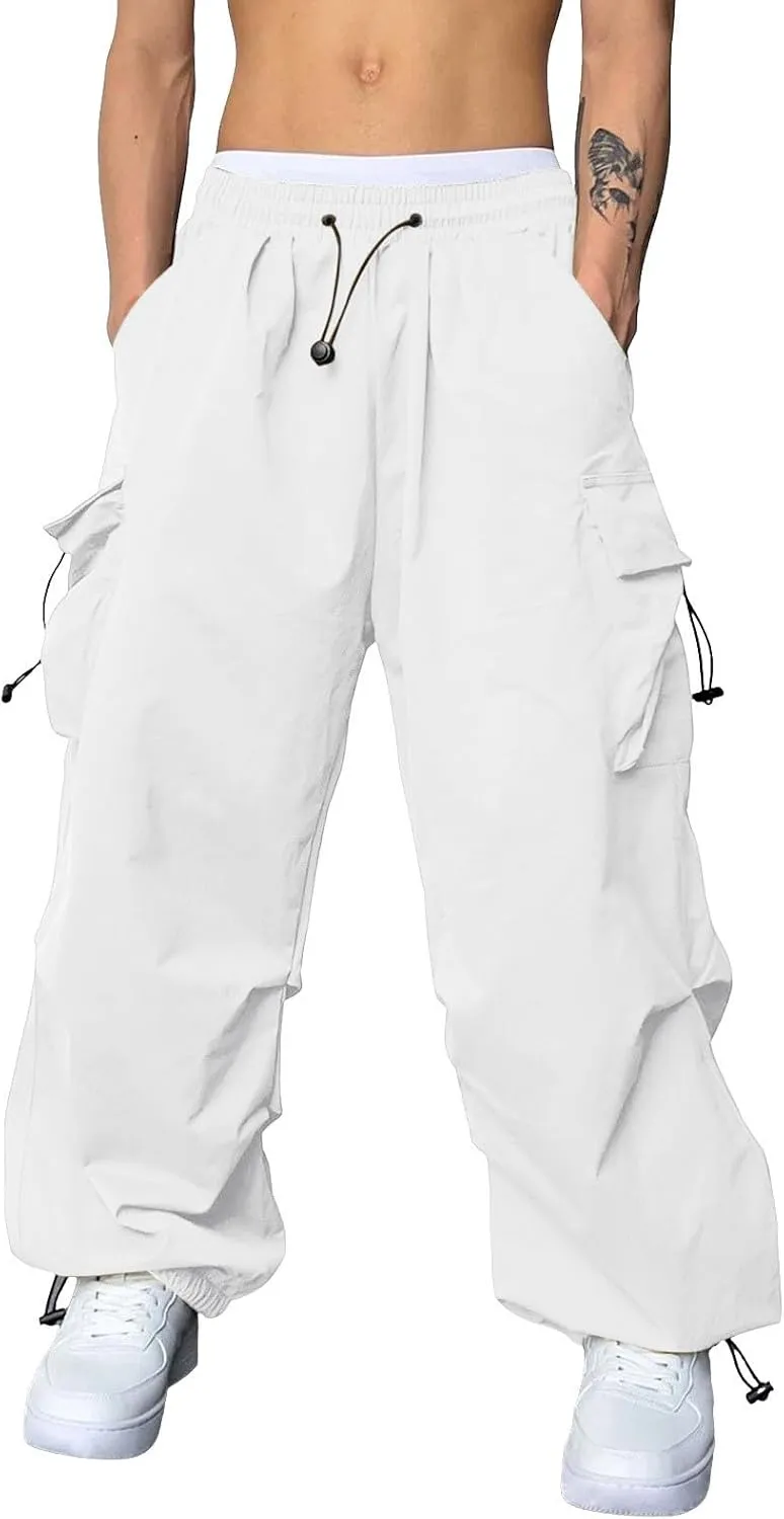 Parachute Pants Men Y2K Loose Fit Baggy Cargo Sweatpants Casual Pant with Pocket Outdoor Drawstring Trousers 2025
