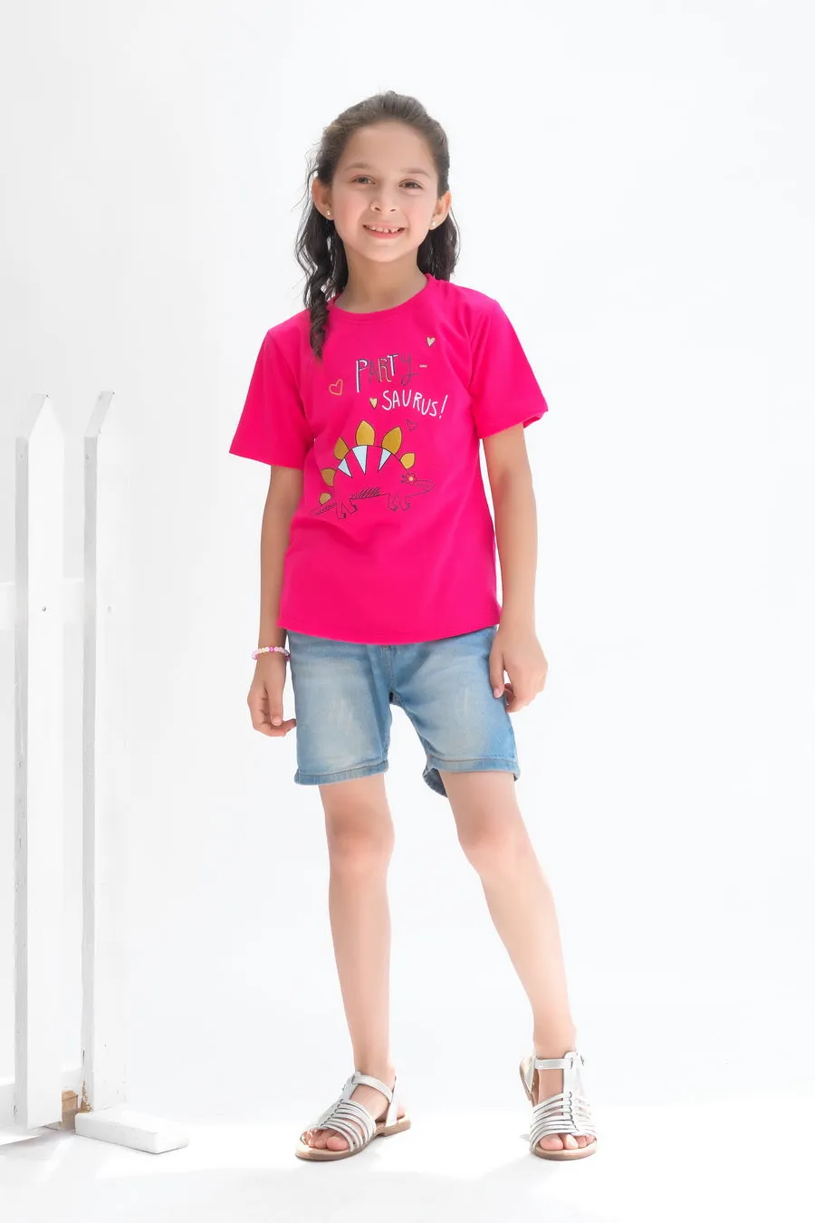 Party Saurus - Half Sleeves T-shirts For Kids - Dark Pink