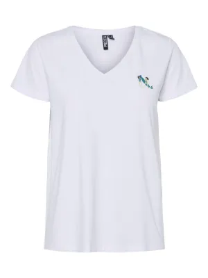 Pctilly Ss V-Neck Emb T-Shirt