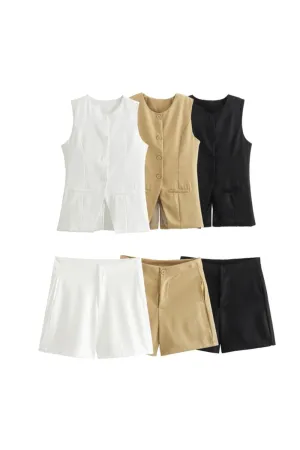 ‘Peyton’ Sleek Sleeveless Vest & Shorts (Sold Separately)