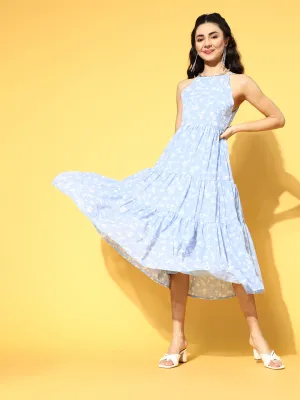 plusS Women Stunning Blue Romantic Florals Dress