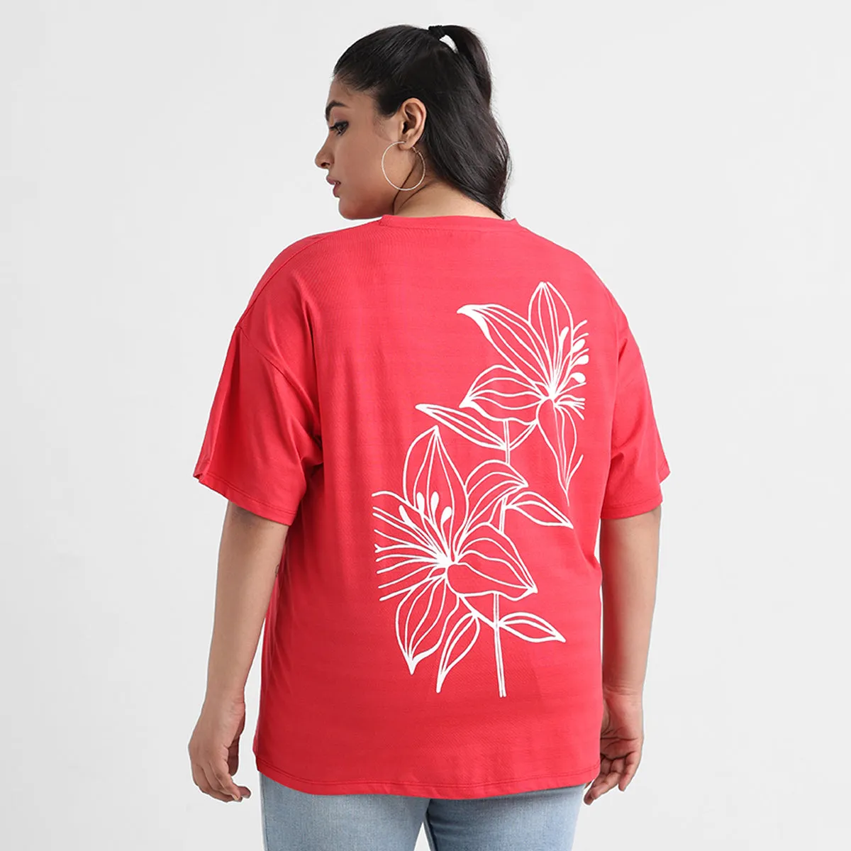 Red chest print plus size cotton tee