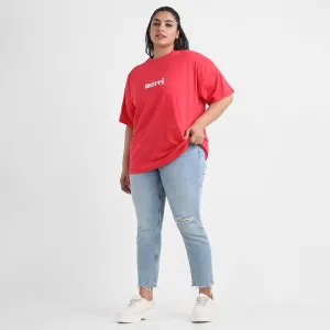 Red chest print plus size cotton tee