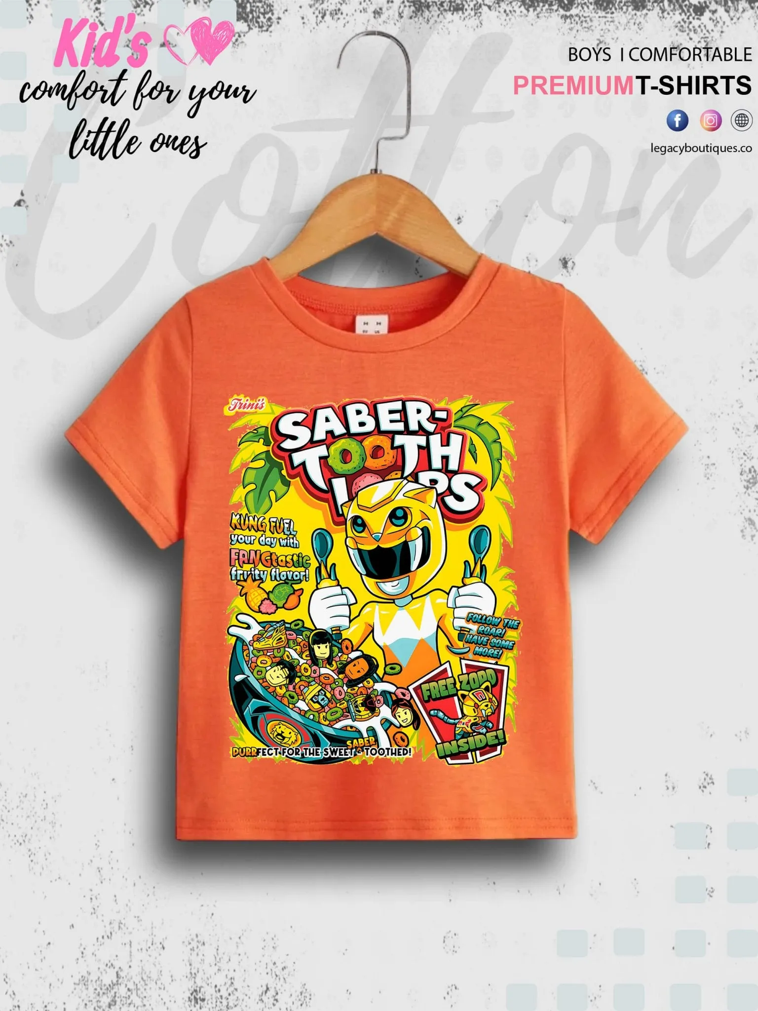 Saber Tooth Loops Printed 1 To 11 Year Kids Boys Summer Time T-Shirt In Lowest Price Only In Dhaka