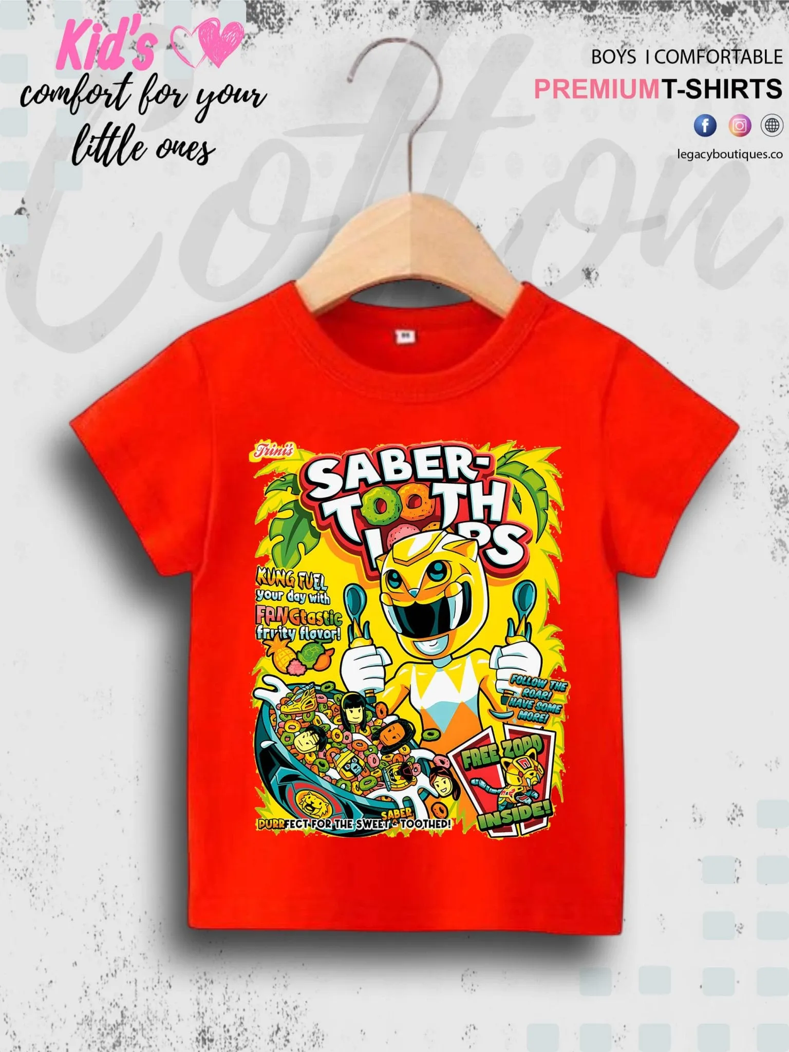 Saber Tooth Loops Printed 1 To 11 Year Kids Boys Summer Time T-Shirt In Lowest Price Only In Dhaka