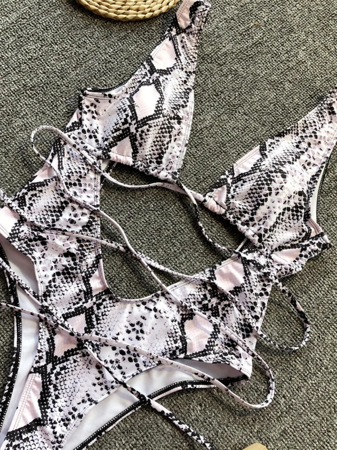 Savage Lace Up Animal Print One Piece Swimsuit