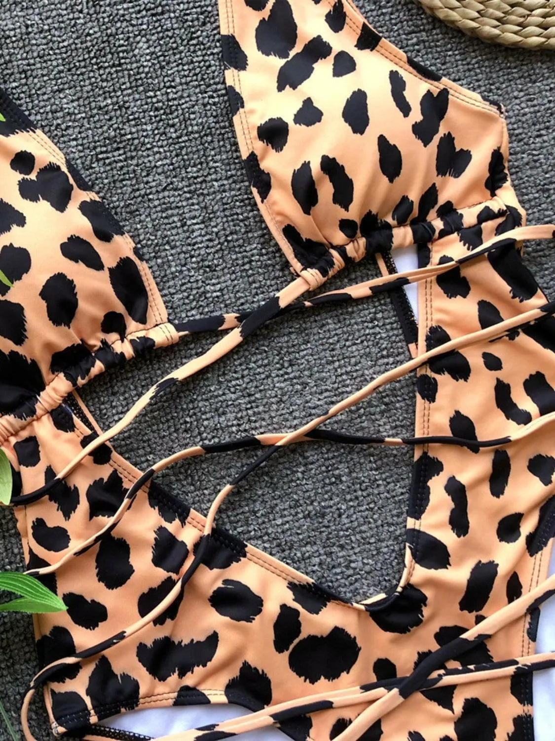 Savage Lace Up Animal Print One Piece Swimsuit