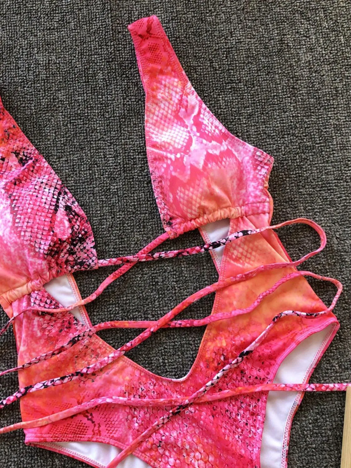 Savage Lace Up Animal Print One Piece Swimsuit
