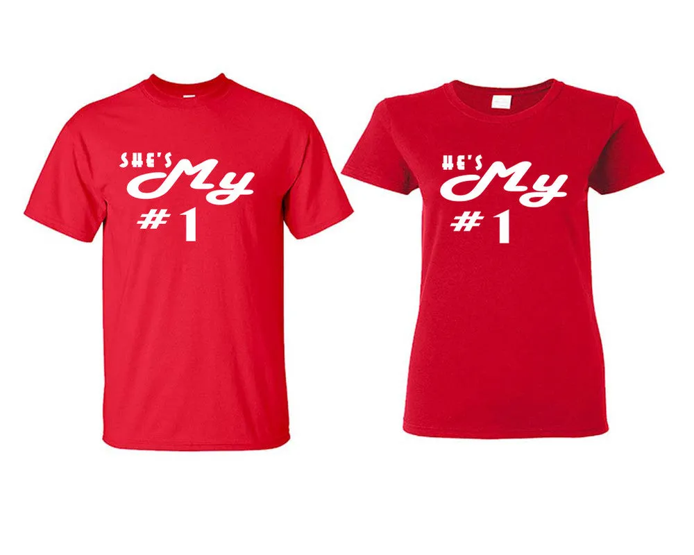 She's My Number 1 & He's My Number 1 Couple Matching T-Shirts – Classic Cotton Tees Sold Separately in Various Sizes & Colors | Unique Heat Press Designs