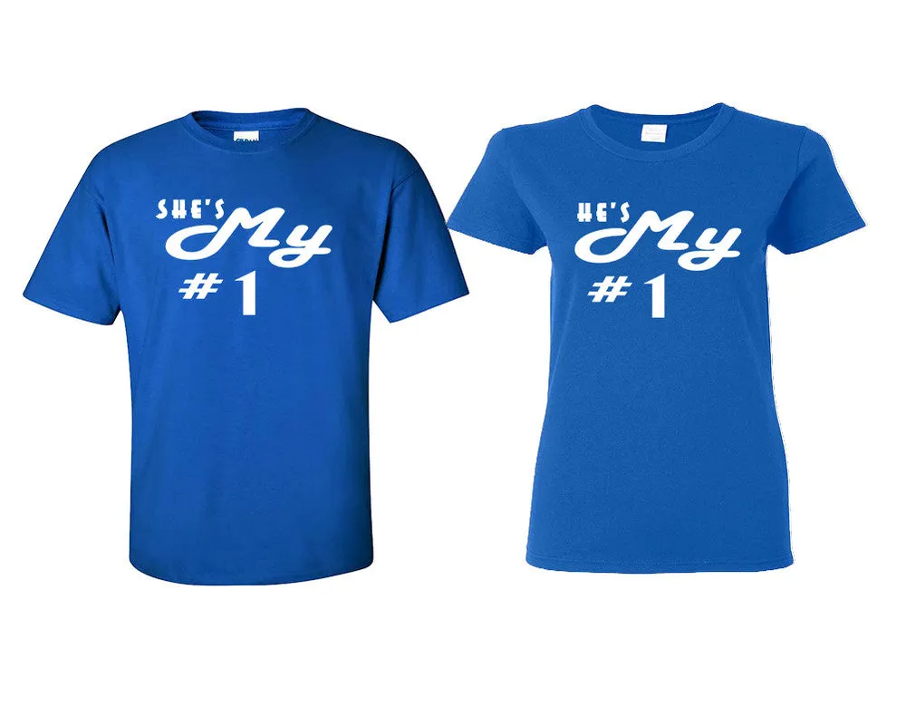 She's My Number 1 & He's My Number 1 Couple Matching T-Shirts – Classic Cotton Tees Sold Separately in Various Sizes & Colors | Unique Heat Press Designs