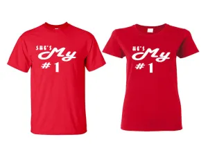 She's My Number 1 & He's My Number 1 Couple Matching T-Shirts – Classic Cotton Tees Sold Separately in Various Sizes & Colors | Unique Heat Press Designs