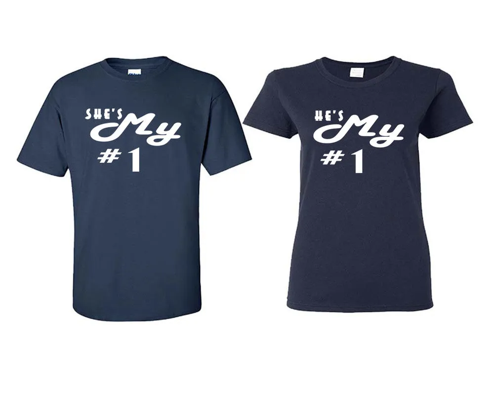 She's My Number 1 & He's My Number 1 Couple Matching T-Shirts – Classic Cotton Tees Sold Separately in Various Sizes & Colors | Unique Heat Press Designs