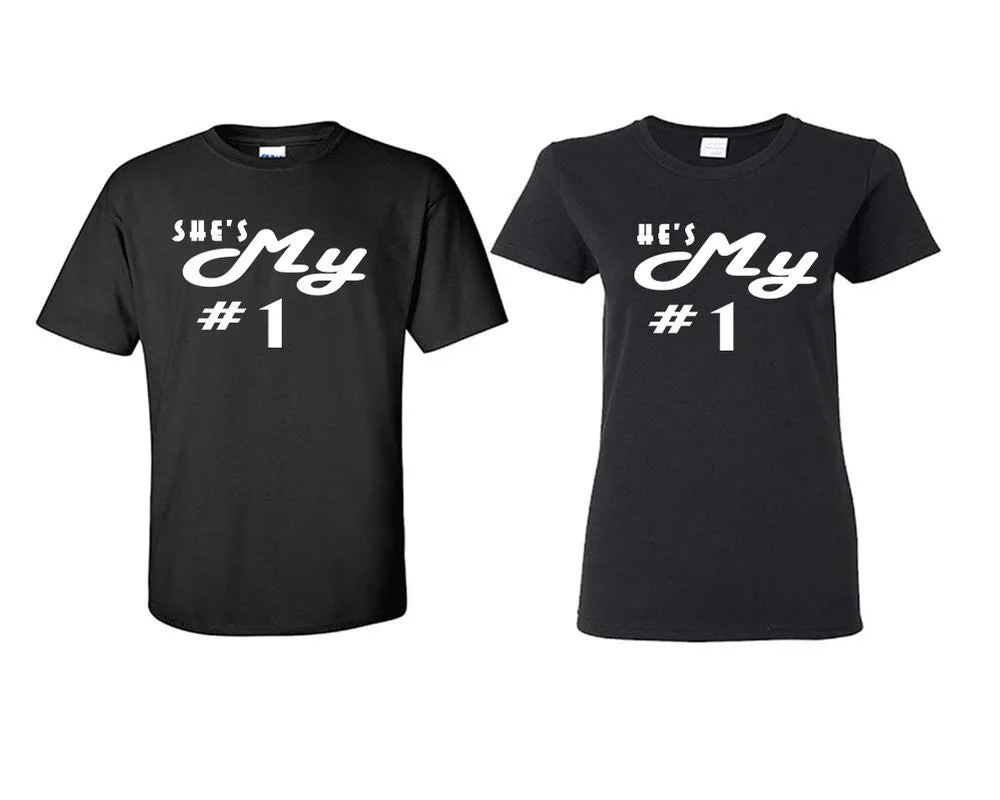 She's My Number 1 & He's My Number 1 Couple Matching T-Shirts – Classic Cotton Tees Sold Separately in Various Sizes & Colors | Unique Heat Press Designs