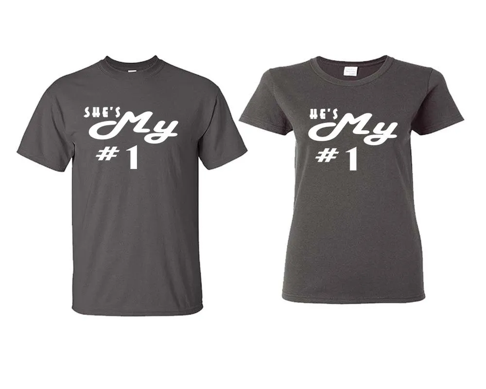 She's My Number 1 & He's My Number 1 Couple Matching T-Shirts – Classic Cotton Tees Sold Separately in Various Sizes & Colors | Unique Heat Press Designs