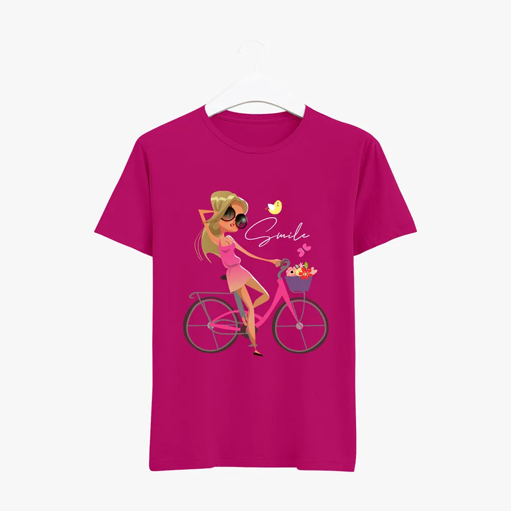 Smile Girl - Organic Cotton Round Neck Printed T-Shirt