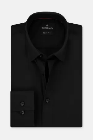 Solid Black Slim Dacron Classic Shirt